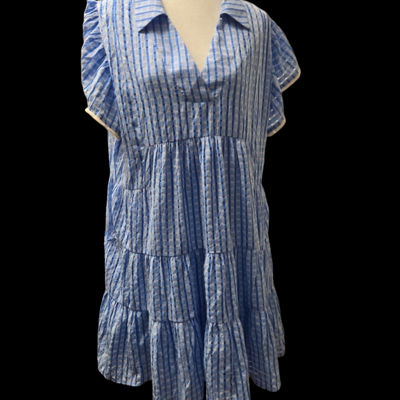 THML Dresses & Skirts - THML Blue Striped Tiered Dress